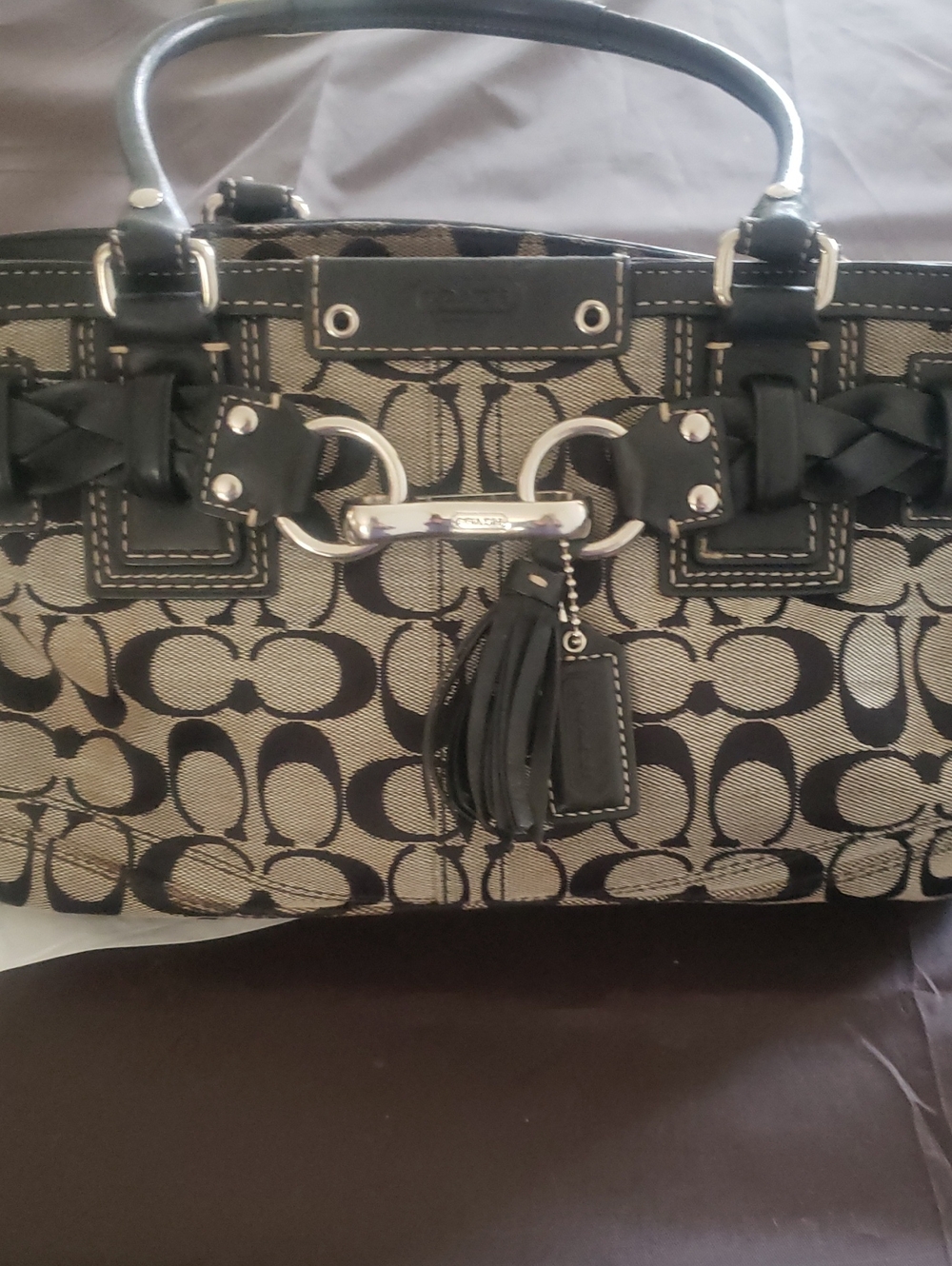 Coach Signature Canvas Black and Grey with Tassel